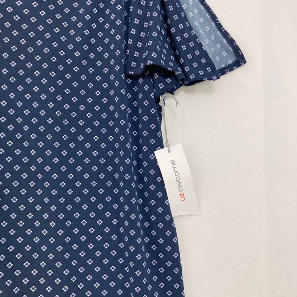 New Liz Claiborne size XXL Navy Geometric V Neck Flutter Sleeve Stretch Blouse - Picture 4 of 10